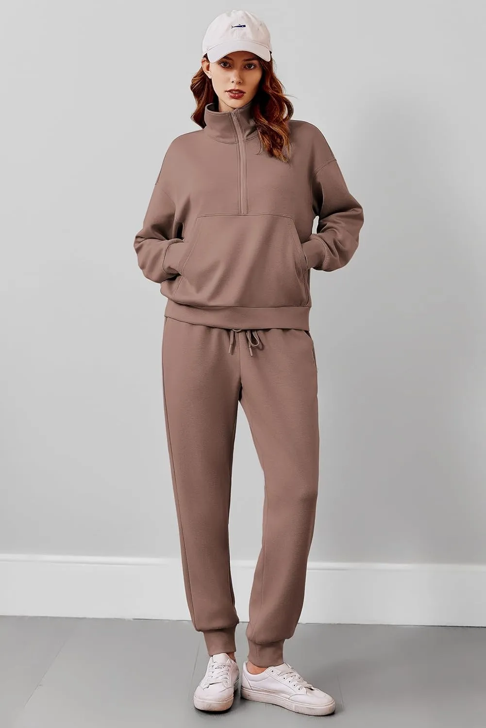 PINSPARK 2 Piece Sets for Women 2024 Fall Travel Outfits Long Sleeve Tracksuit Joggers Sets Half Zip Sweatsuit Matching Set