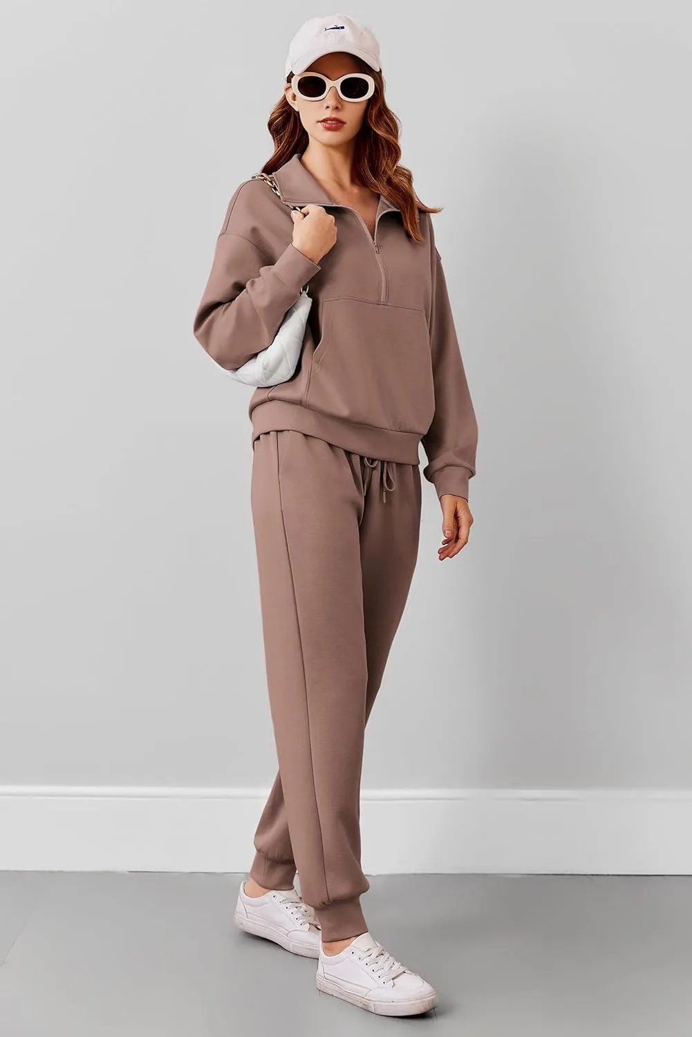 PINSPARK 2 Piece Sets for Women 2024 Fall Travel Outfits Long Sleeve Tracksuit Joggers Sets Half Zip Sweatsuit Matching Set