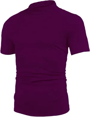 Poriff Mens Casual Turtleneck Mock Neck T Shirt Slim Fit Short Sleeve Summer Basic Tops