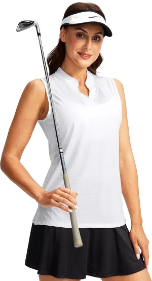 SANTINY Women's Sleeveless Golf Shirt V-Neck Lightweight Quick Dry Tennis Tank Tops Golf Polo Shirts for Women