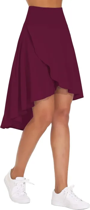 THE GYM PEOPLE Women's High Waist Wrap Ruffle Hem Asymmetric Skort High Low Flowy Midi Skirt with Shorts