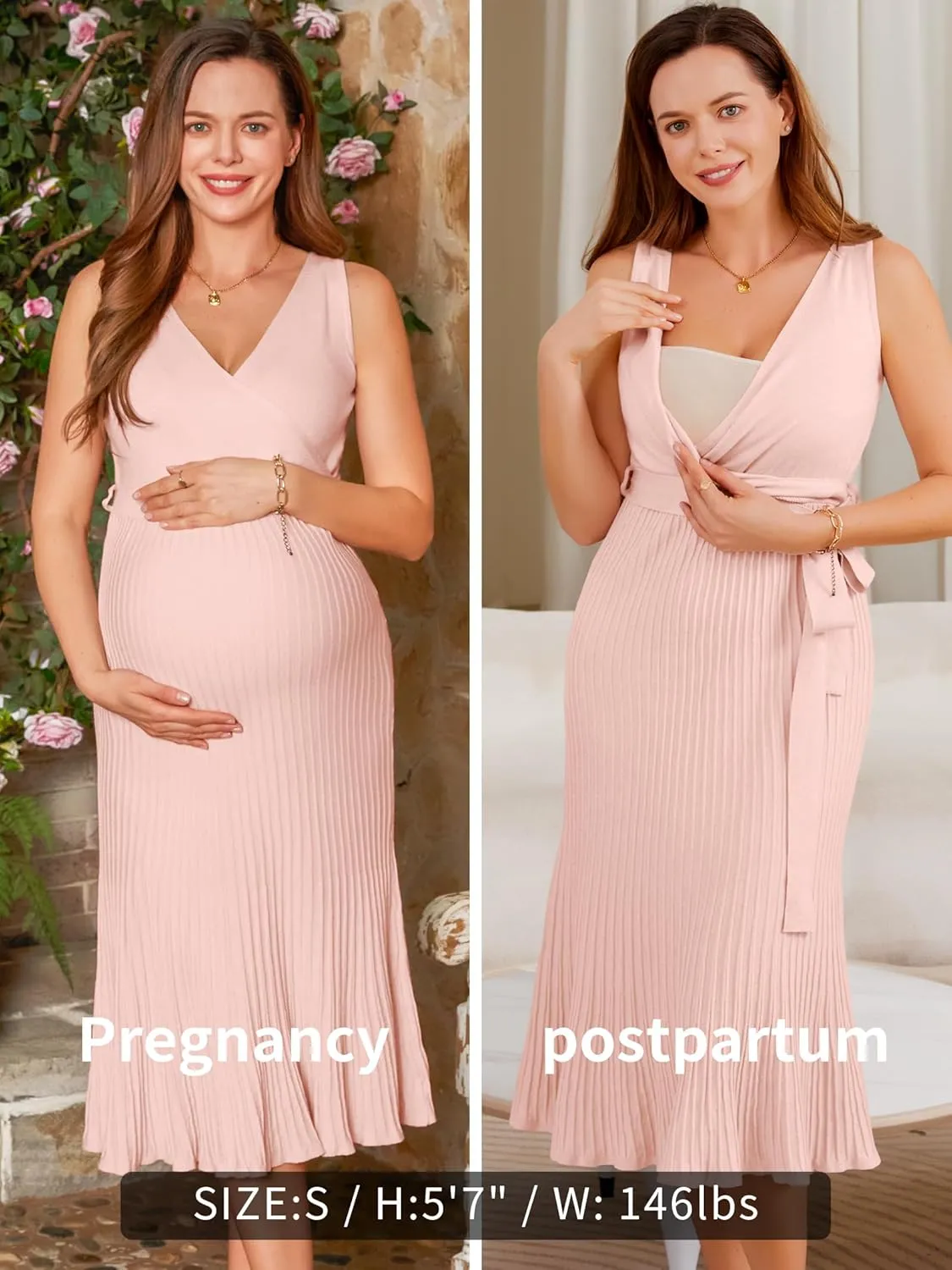 V FOR CITY Spring Summer Maternity Dress Knit Midi Pregancy Dresses 2025 Casual Nursing Clothes Sleeveless S-XL