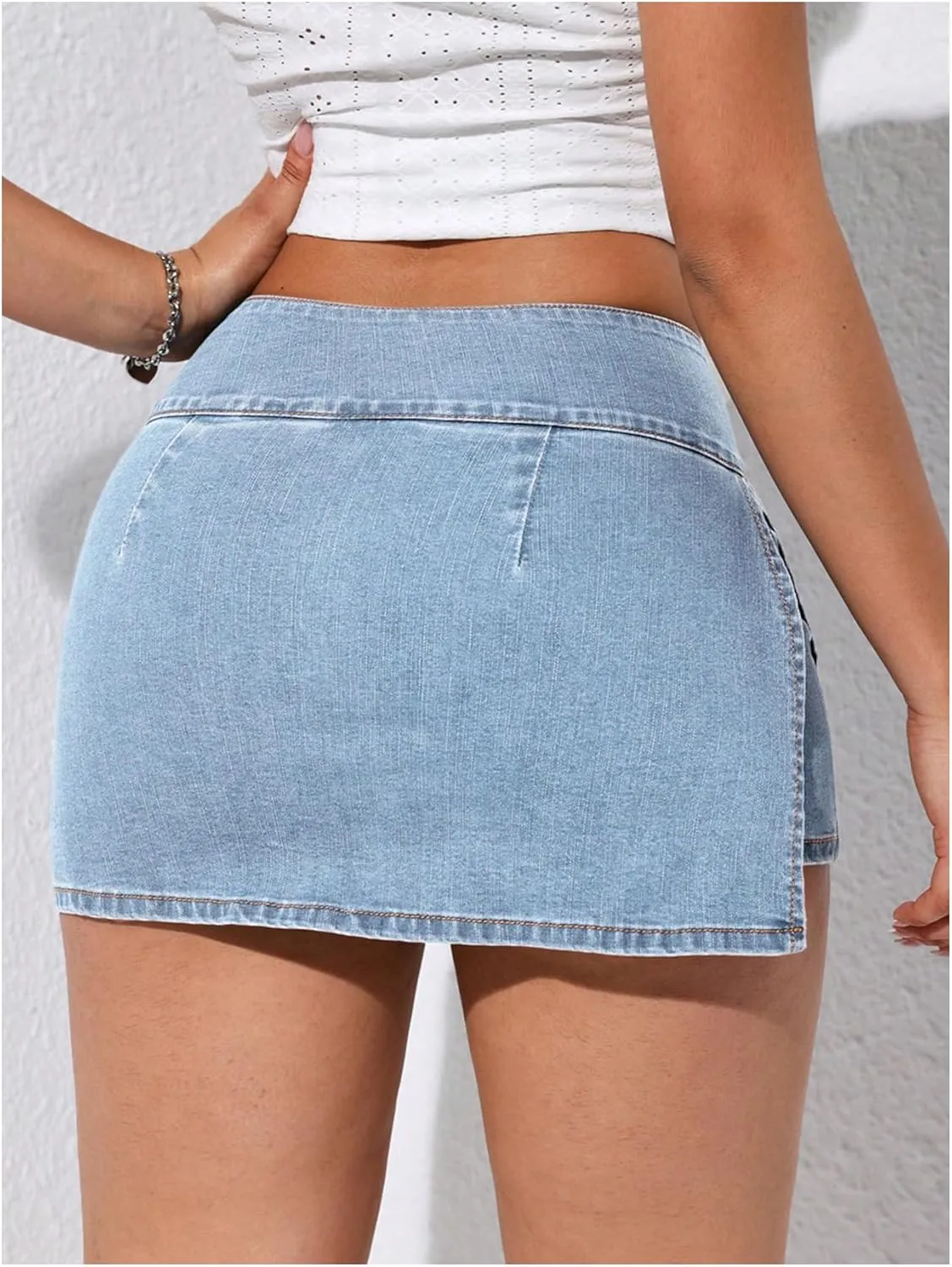 Verdusa Women's Slit Wrap Bodycon Denim Skirt Asymmetrical Mini Jean Skort