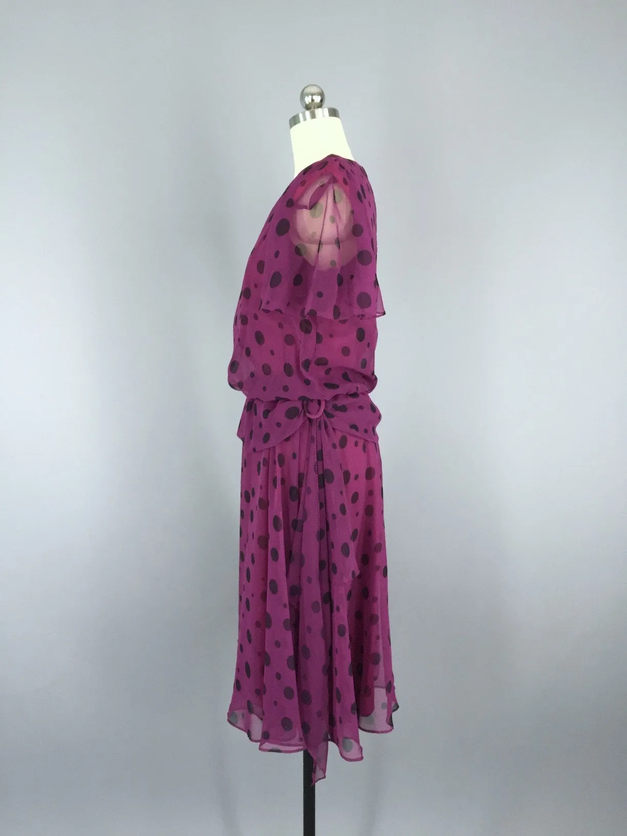 Vintage 80s Dress / Chiffon Polka Dots