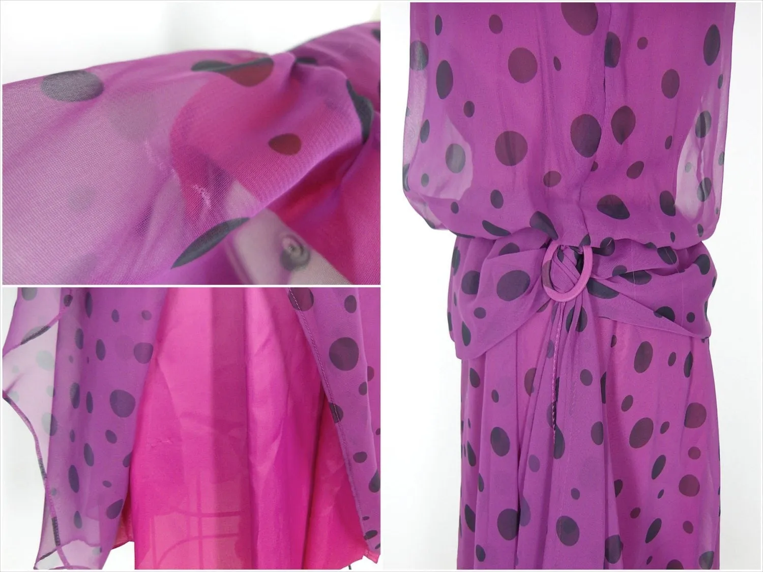 Vintage 80s Dress / Chiffon Polka Dots