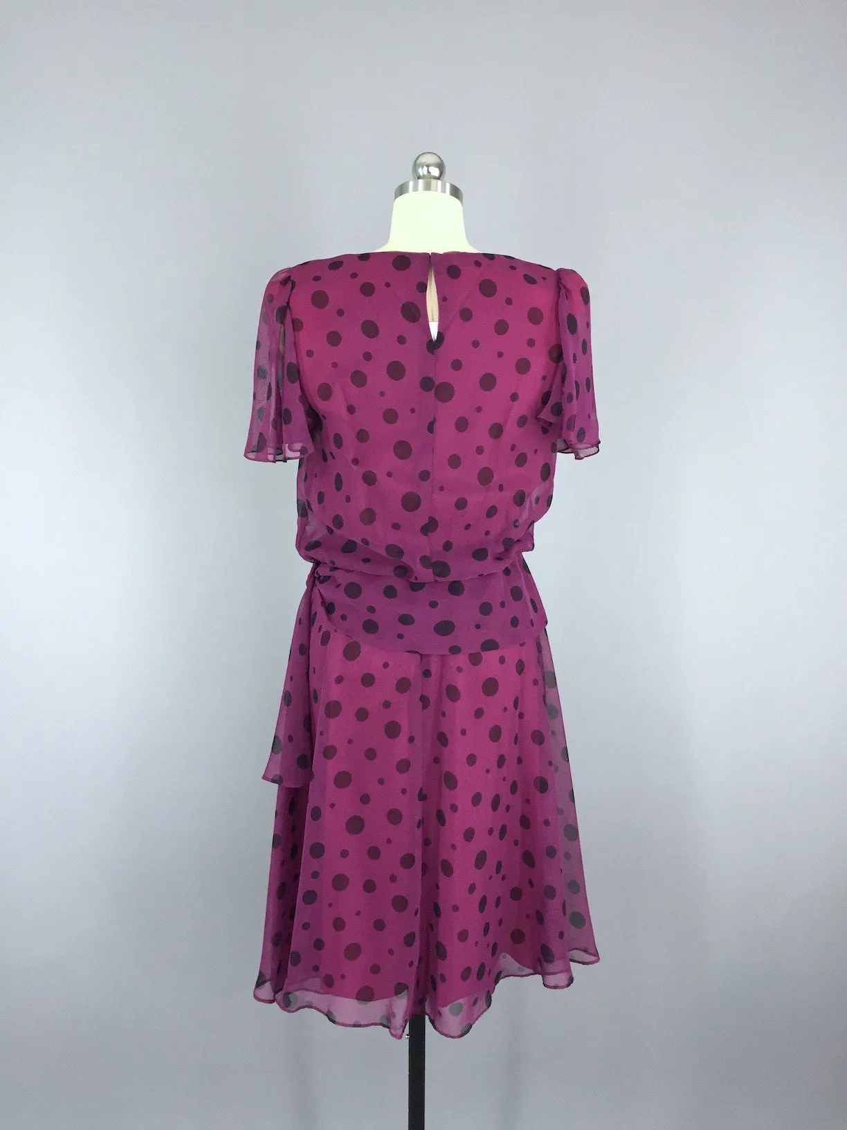 Vintage 80s Dress / Chiffon Polka Dots
