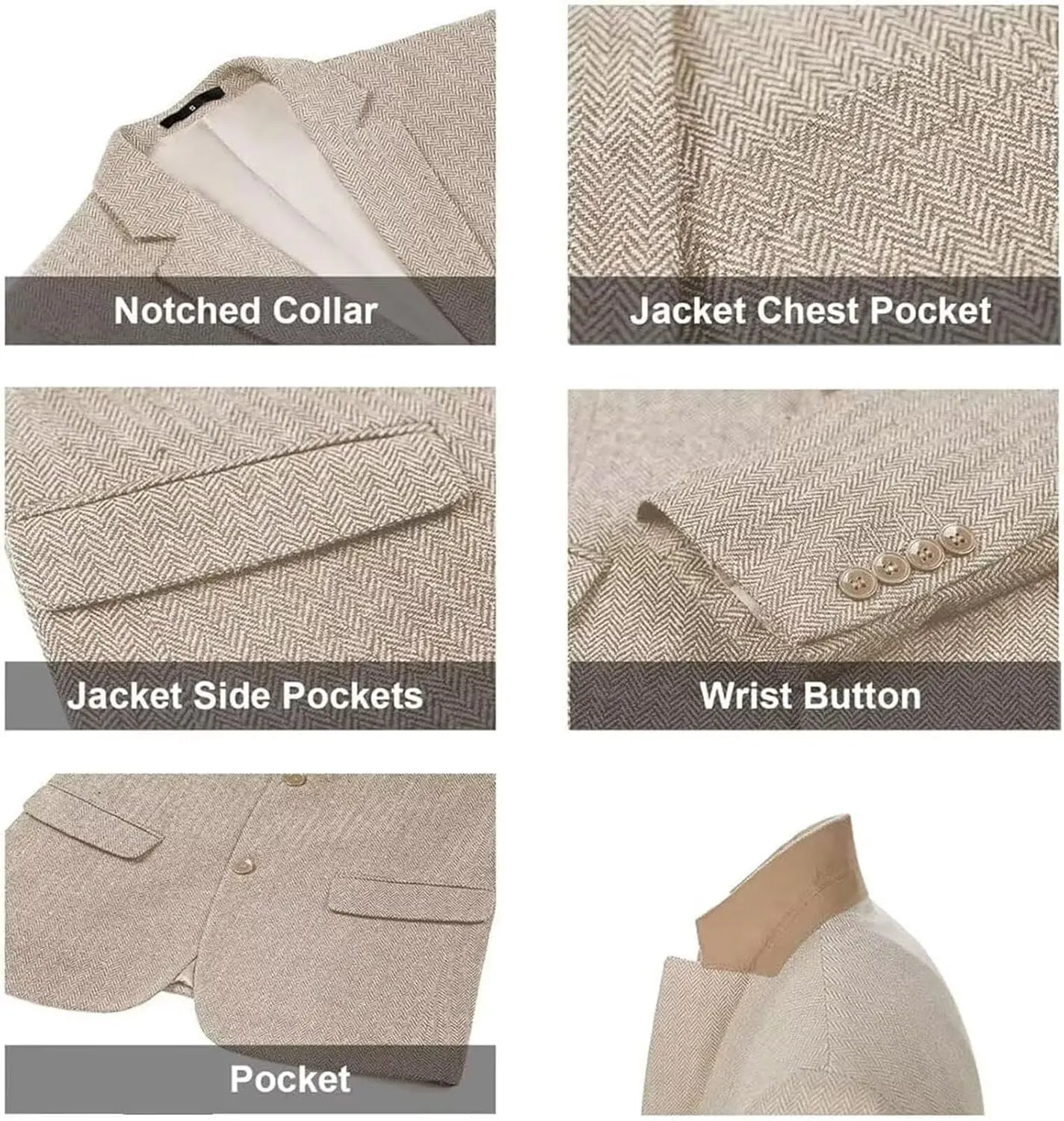 Vintage Mens Tweed Blazer Retro Wool Blend Suit Jackets Herringbone Two Button Sport Coat Prom Business Casual Wedding
