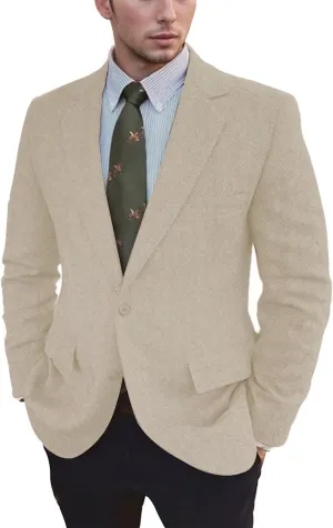 Vintage Mens Tweed Blazer Retro Wool Blend Suit Jackets Herringbone Two Button Sport Coat Prom Business Casual Wedding