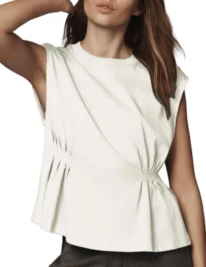 Watashi Women Summer Babydoll Tops Casual Cap Sleeve Peplum Tunic Shirt Dressy Pleated Tops Blouses