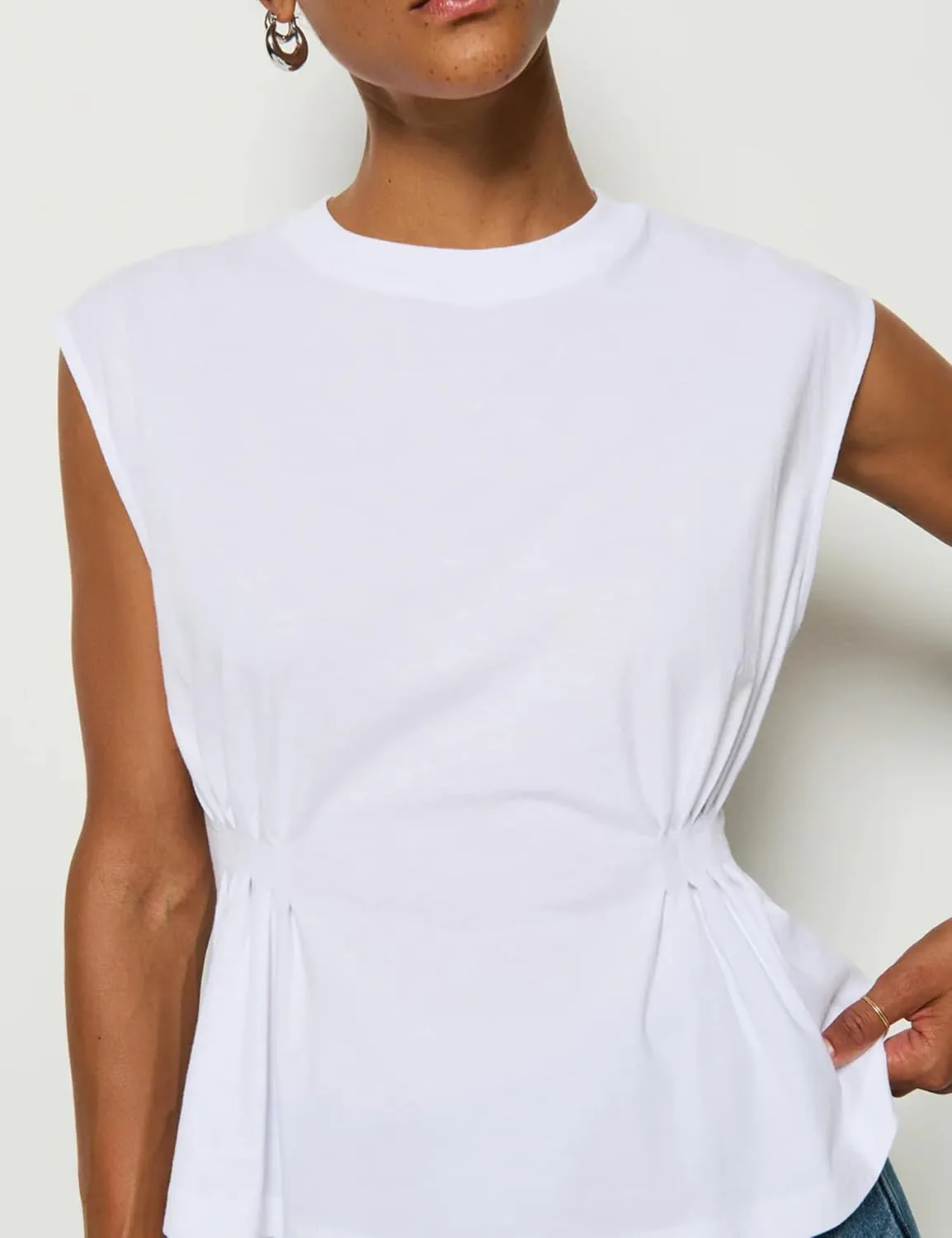 Watashi Women Summer Babydoll Tops Casual Cap Sleeve Peplum Tunic Shirt Dressy Pleated Tops Blouses
