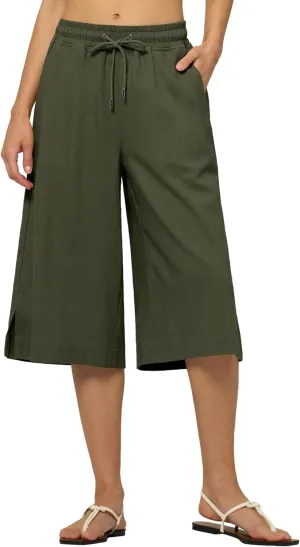 Willit Women's Linen Capri Pants Wide Leg Dress Casual Summer Pleated Capri High Waisted with Pockets 16"