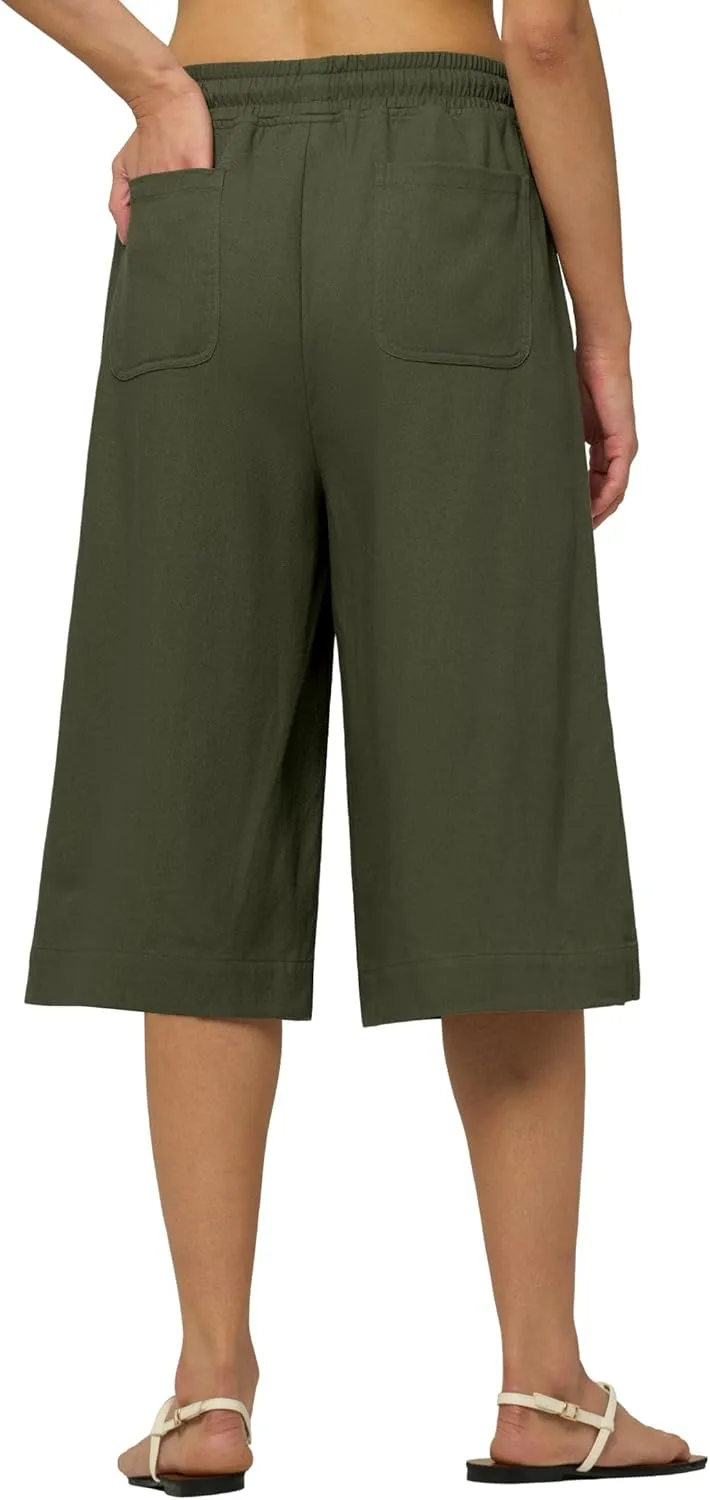 Willit Women's Linen Capri Pants Wide Leg Dress Casual Summer Pleated Capri High Waisted with Pockets 16"