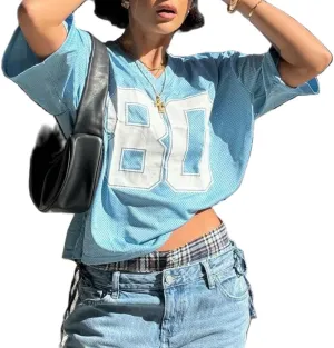 Women Oversized Jersey Shirt Y2k Number Graphic T Shirt Loose Fit Short Sleeve Top Going Out Streetwear