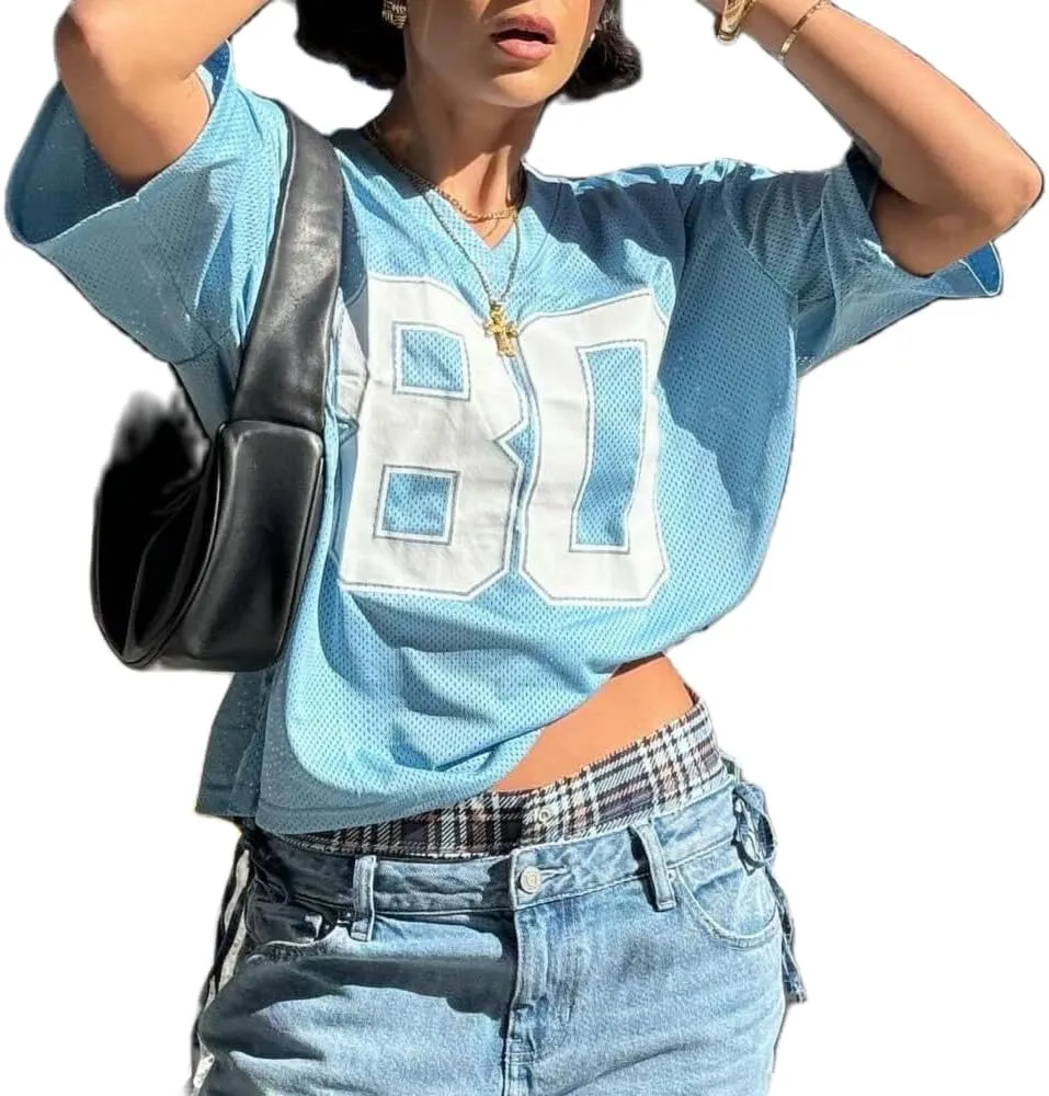 Women Oversized Jersey Shirt Y2k Number Graphic T Shirt Loose Fit Short Sleeve Top Going Out Streetwear