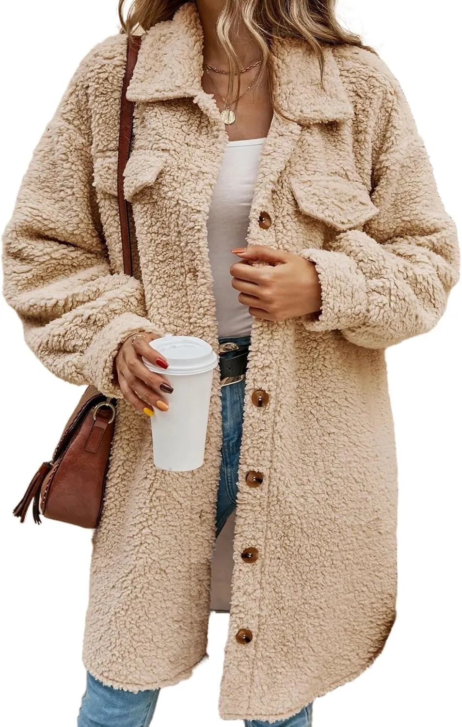 Womens Long Fleece Jacket Fall Winter Coats Teddy Faux Fur Coat Fuzzy Fleece Fluffy Warm Sherpa Jackets