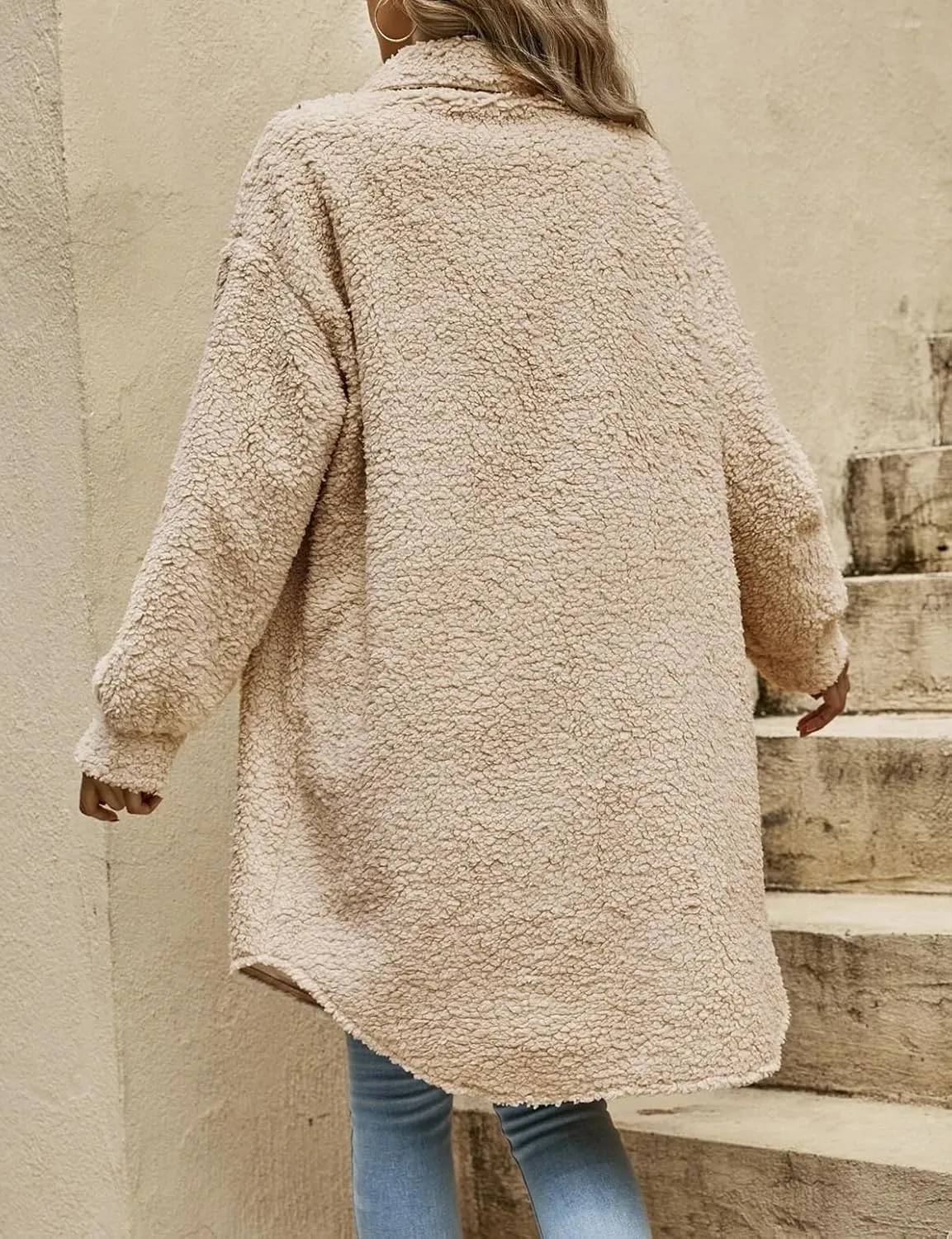 Womens Long Fleece Jacket Fall Winter Coats Teddy Faux Fur Coat Fuzzy Fleece Fluffy Warm Sherpa Jackets
