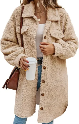 Womens Long Fleece Jacket Fall Winter Coats Teddy Faux Fur Coat Fuzzy Fleece Fluffy Warm Sherpa Jackets