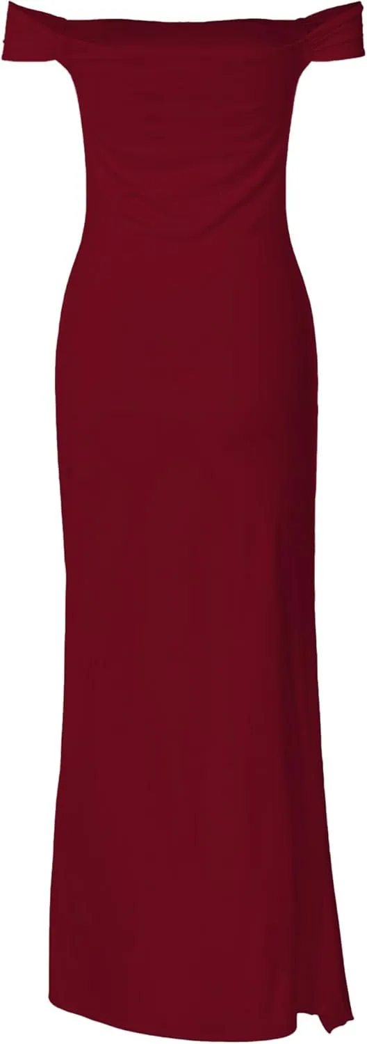 Women’s Off Shoulder Cocktail Dress Sexy Low Back Asymmetrical Ruffle Hem Club Beach Party Maxi Long Dress