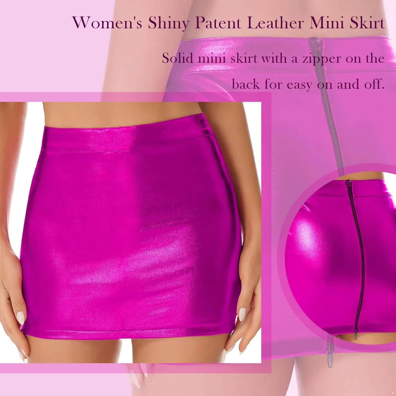 Women's Pencil Skirt PVC Faux Leather High Waist Side Slit Short Bodycon Miniskirt Clubwear