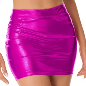 Women's Pencil Skirt PVC Faux Leather High Waist Side Slit Short Bodycon Miniskirt Clubwear