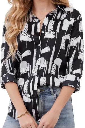 Wrinkle-Resistant Women Silky Button Down Shirts 2025 Fashion Printed Long Sleeve Blouse Dressy Casual Tops