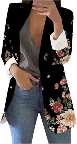 ZEFOTIM Women Blazer Fitted Fashion Plus Size Floral/Striped Coat Trendy Business 2024 Blazer
